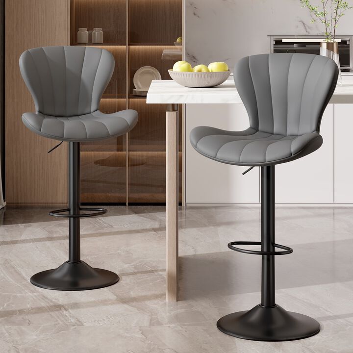 Modern Fabric Swivel Bar Stools Set of 2, Steady Adjustable Counter Height Stools with Back and Footrest, 360&deg; Kitchen Island Chairs for Kitchen Counter, Home Bar