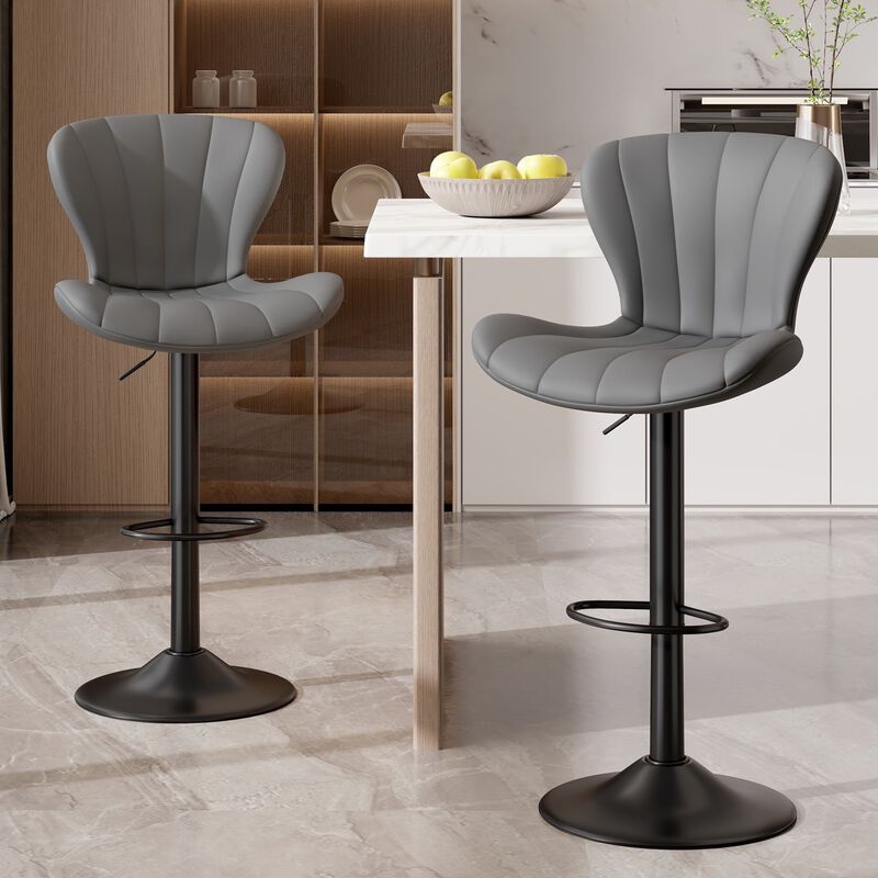 Modern Fabric Swivel Bar Stools Set of 2, Steady Adjustable Counter Height Stools with Back and Footrest, 360&deg; Kitchen Island Chairs for Kitchen Counter, Home Bar image number 1