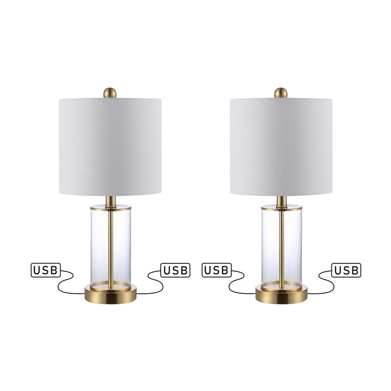 Abner Glass Modern Contemporary USB Charging LED Table Lamp (Set of 2)