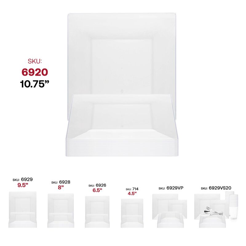10.75" Clear Square Plastic Dinner Plates (120 Plates) image number 5