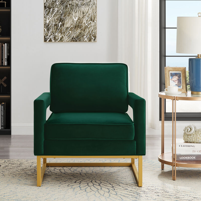 Merax Modern Velvet Accent Chair with Gold Metal Base