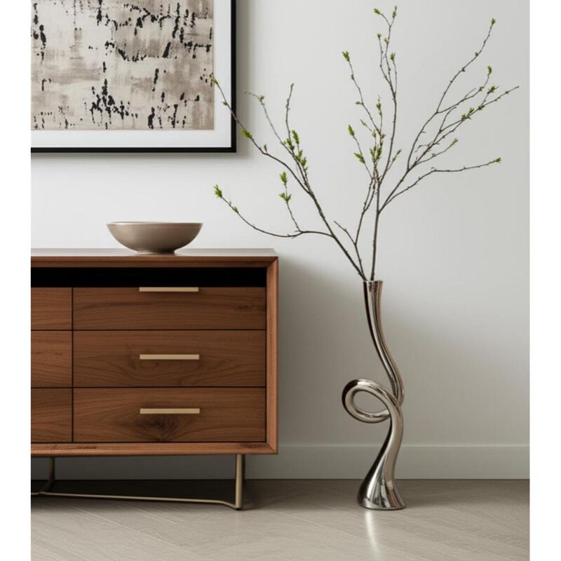 Hivvago 39 Inch Silver Trumpet Aluminum Floor Vase