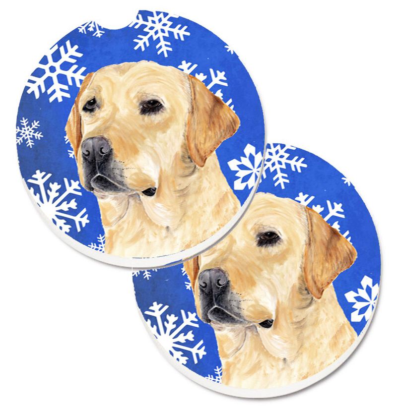 Caroline's Treasures Labrador Winter Snowflakes Holiday Set of 2 Cup Holder Car Coasters SC9376CARC, 2.56, Multicolor image number 0
