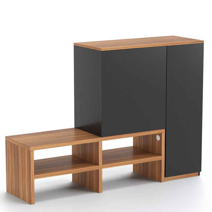 Wooden Convertible Corner Shoe Cabinet for Entryway 70.9", Walnut & Black
