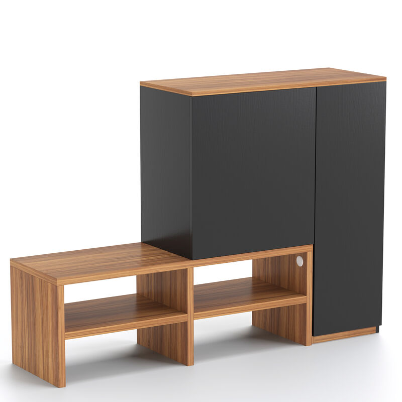 Wooden Convertible Corner Shoe Cabinet for Entryway 70.9", Walnut & Black image number 0