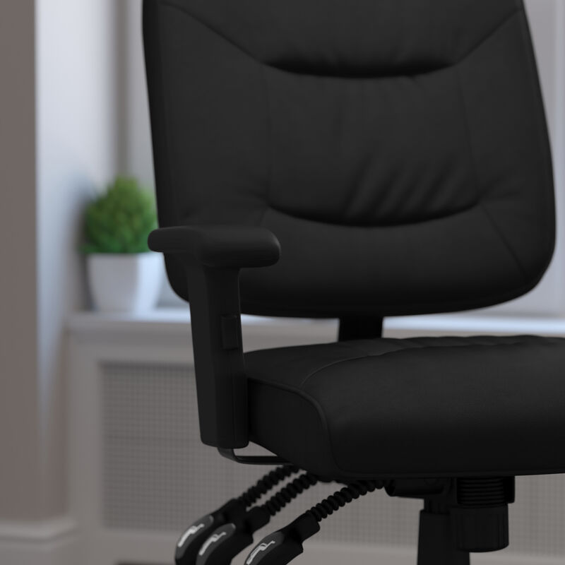 Cole Mid-Back Black LeatherSoft Multifunction Swivel Ergonomic Task Office Chair with Adjustable Arms image number 5