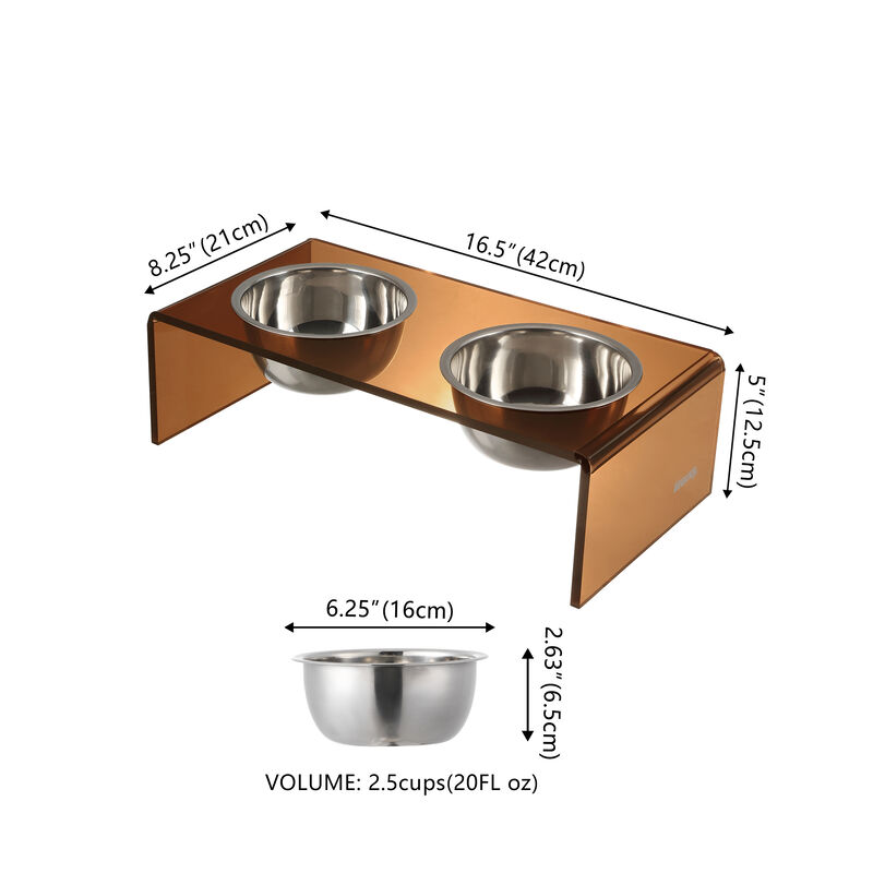 Keaton Modern Acrylic Rectangular Elevated Pet Feeder with Stainless Steel Bowls