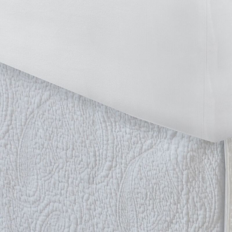 Muka Paisley Quilted Full Bed Skirt, Cotton Drop, Polyester Platform, White - Benzara