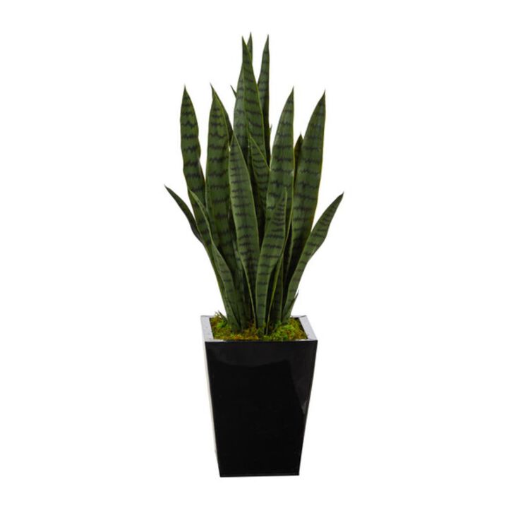 Hivvago 40" Sansevieria Artificial Plant in Black Metal Planter