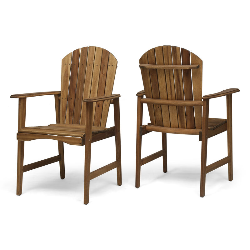 Pima Outdoor Dining Chair Set of 2, H Frame, Adirondack Brown Acacia Wood - Benzara