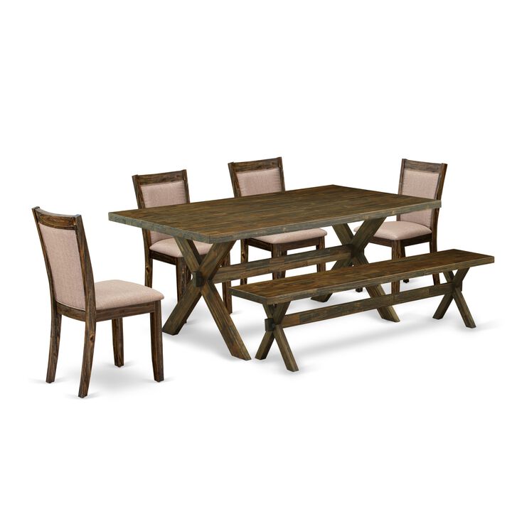 East West Furniture X777MZ716-6 6Pc Dining Set - Rectangular Table , 4 Parson Chairs and a Bench - Multi-Color Color