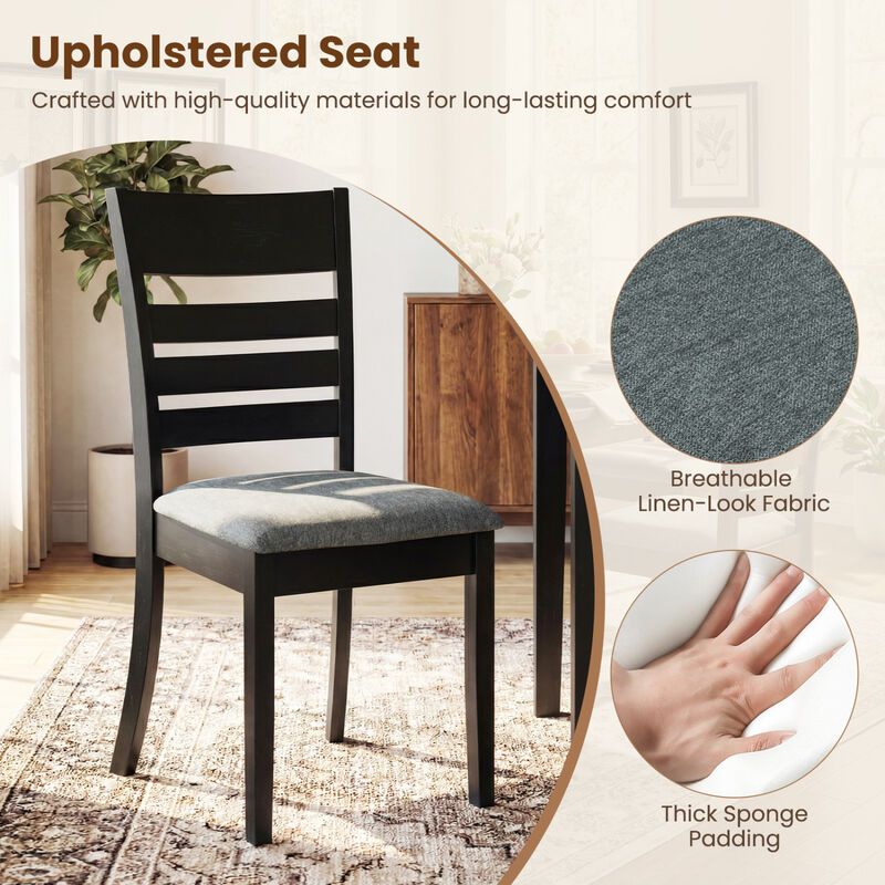 Set of 4 Upholstered Dining Chairs with Rubber Wood Frames for Kitchen-Black image number 5