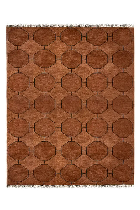 Jubi Brown Octagon Hand-Knotted Geometric Wool Rug
