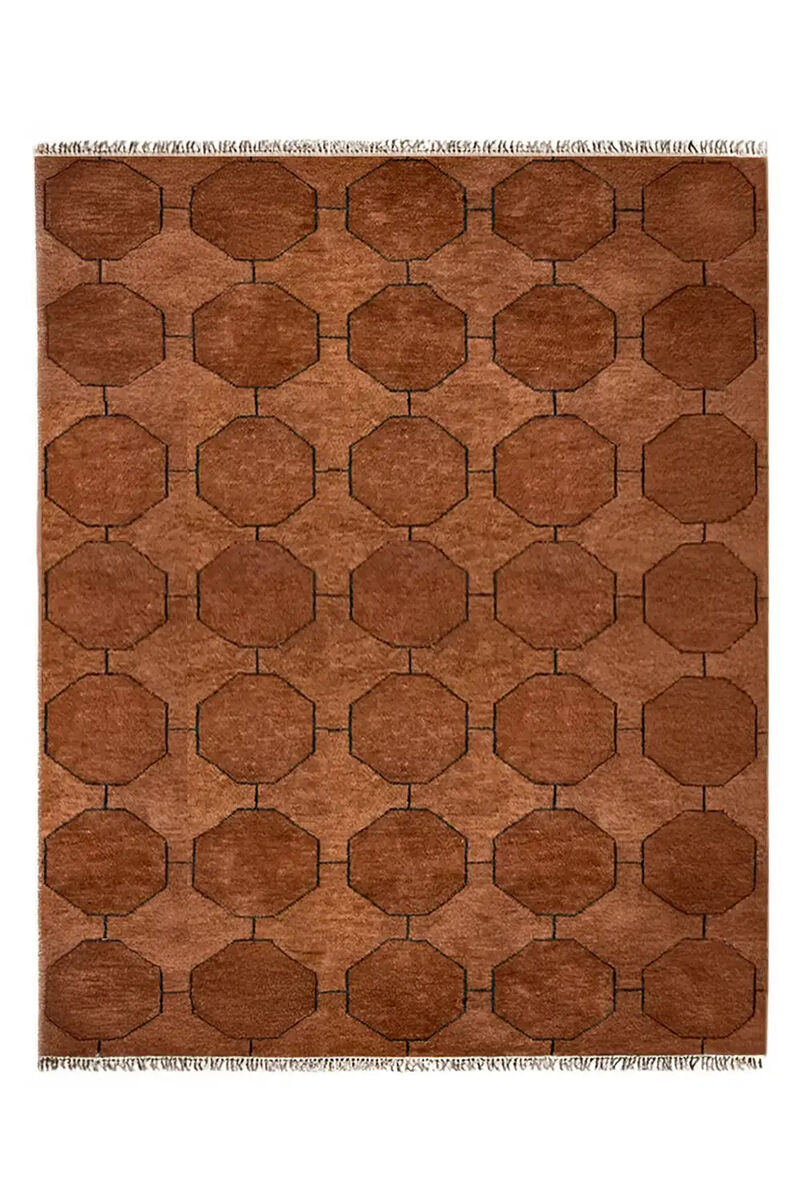 Jubi Brown Octagon Hand-Knotted Geometric Wool Rug