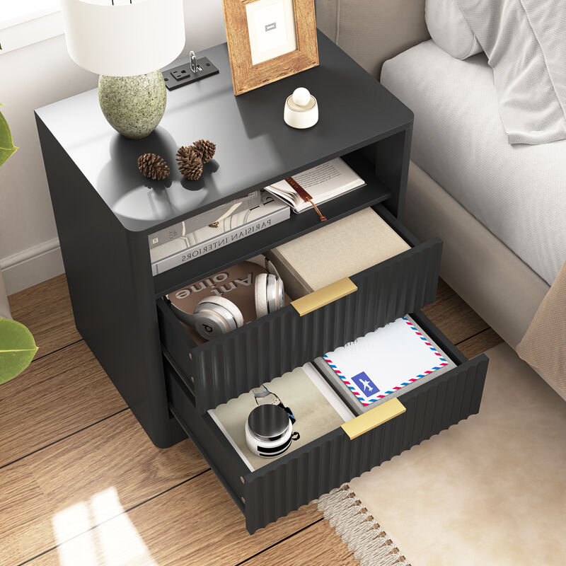 Smart Nightstand with Charging Station Voice Night Light Storage Cabinet image number 2