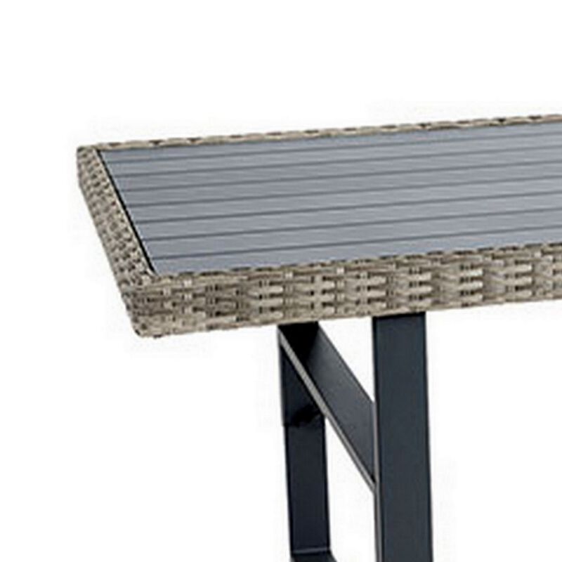 Foca 63 Inch Outdoor Rectangular Dining Table, Adjustable Height, Wicker