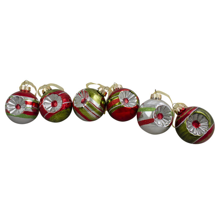6ct Silver and Red 2-Finish Retro Reflector Christmas Ball Ornaments 2.75" (55mm)