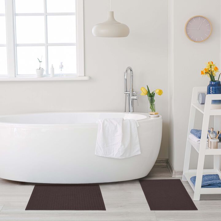 2 Piece Cotton Bath Mat Set with Lined Design for Bathroom