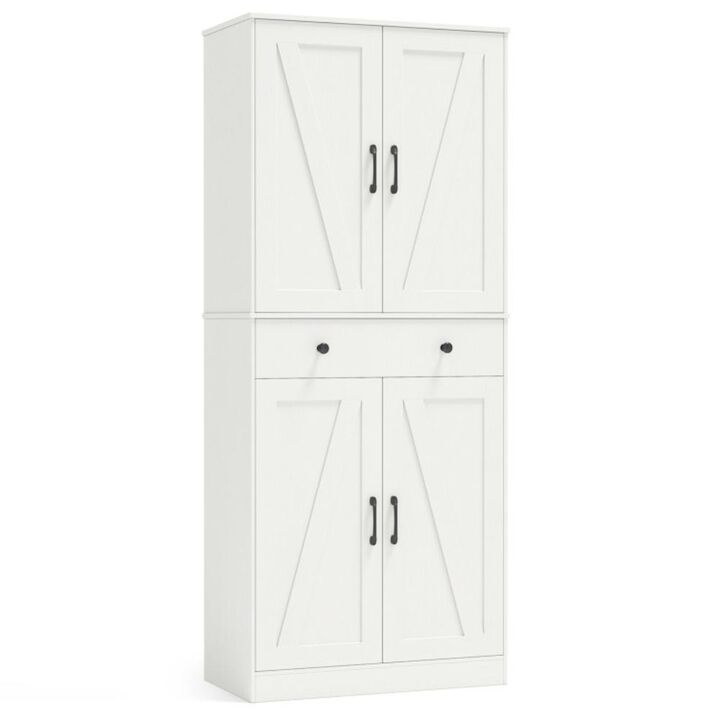 Hivvago 72 Inch Tall Modern Farmhouse Cupboard Cabinet with 4 Barn Doors