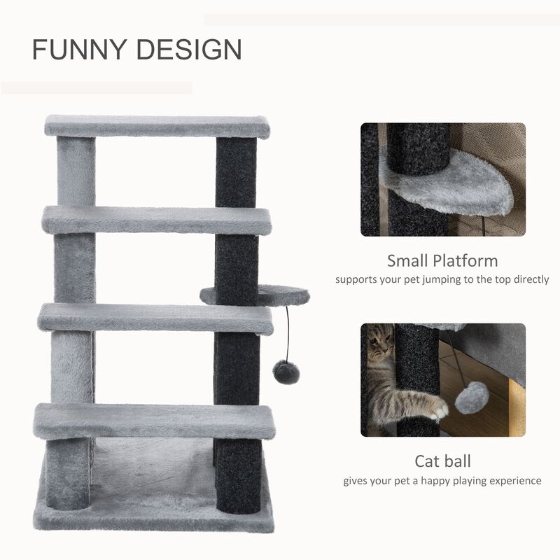 Light Grey Pet Steps: 4-Level Cat Stair & Dog Stairs with Play Ball image number 4