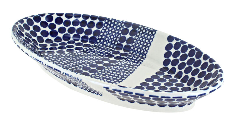 Blue Rose Polish Pottery Flowering Peacock Small Oval Platter