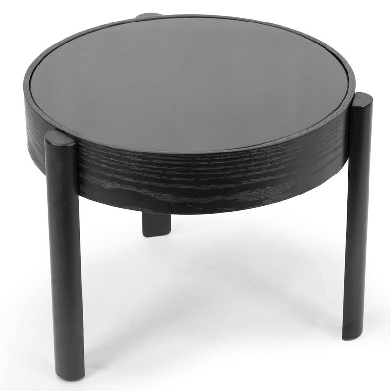 Glamour Home Anika Black Round Side Table with Tempered Glass Top