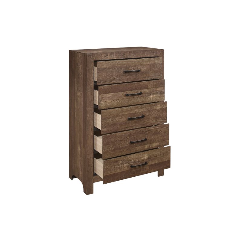 Full Size Bedroom Set, Brown Finish, Panel Design, 4-Piece Set with Bed, Nightstand, Dresser and Chest image number 5