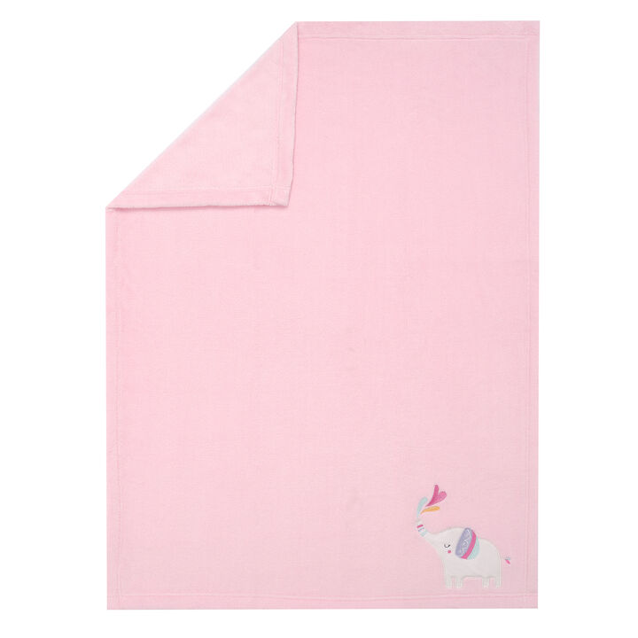 Bedtime Originals Elephant Dreams Appliqued Soft Fleece Baby Blanket - Pink