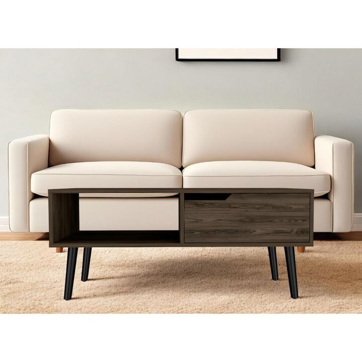 Hivvago 40 Inch Brown And Black Coffee Table With Drawer And Shelf