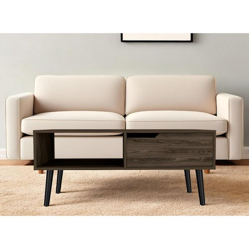 Hivvago 40 Inch Brown And Black Coffee Table With Drawer And Shelf