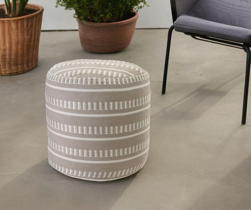 Polyester Round Striped Indoor Outdoor Pouf Ottoman