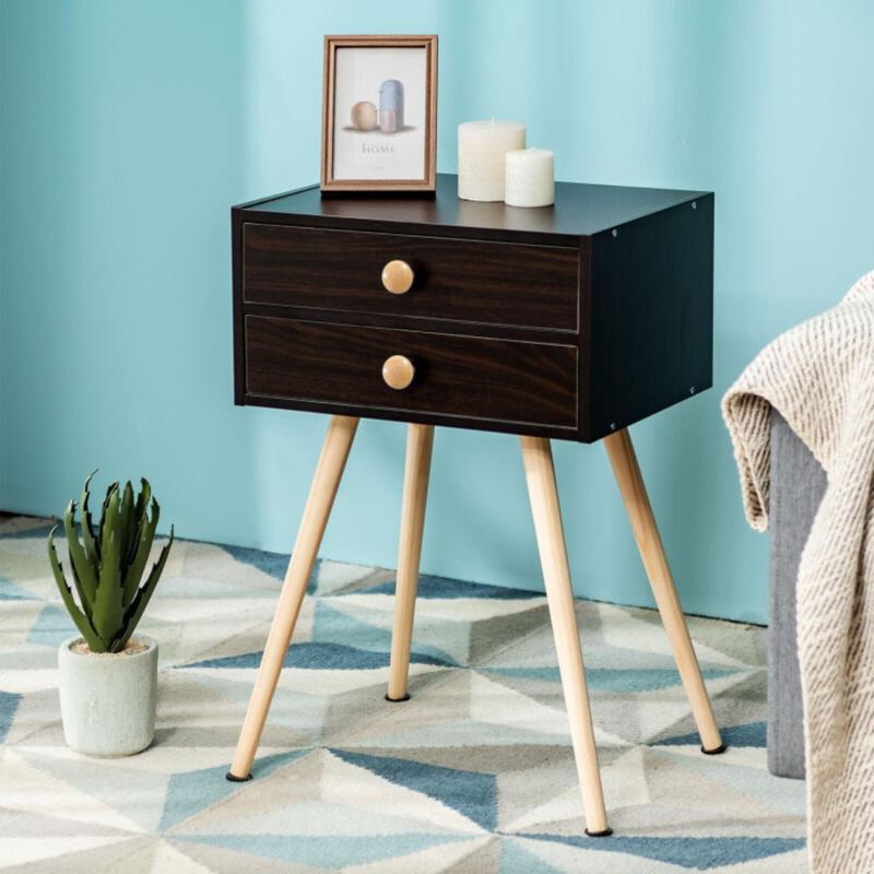 Hivvago Mid Century Modern 2 Drawers Nightstand