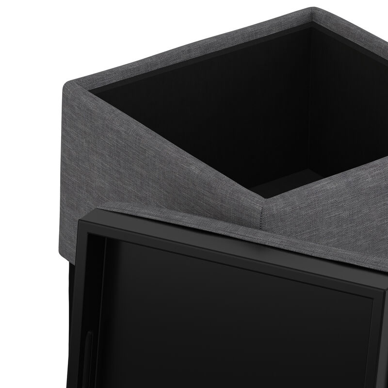 Natasha 18 inch Wide Mid Century Square Mid&nbsp;Century Storage Ottoman with Tray in Slate Grey Polyester Linen, Assembled image number 8