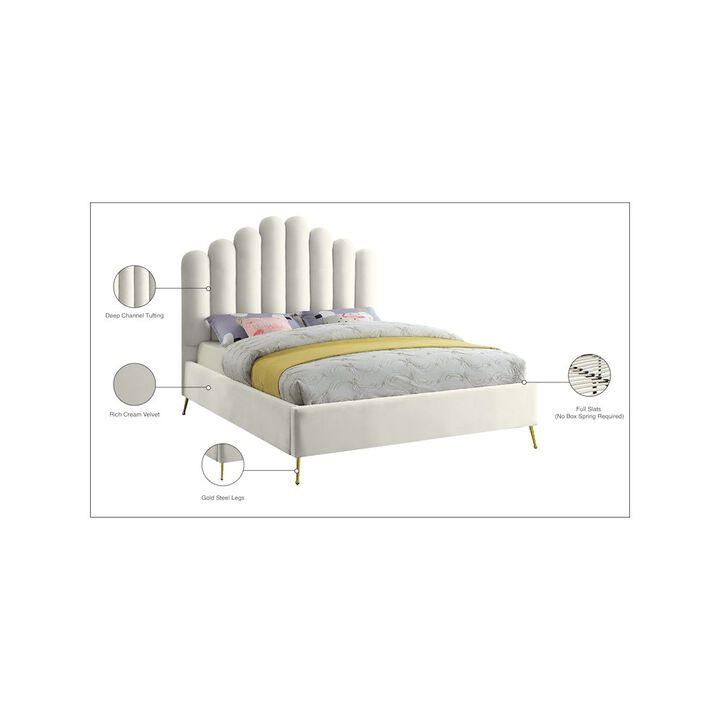 Meridian Furniture Lily Cream Velvet King Bed