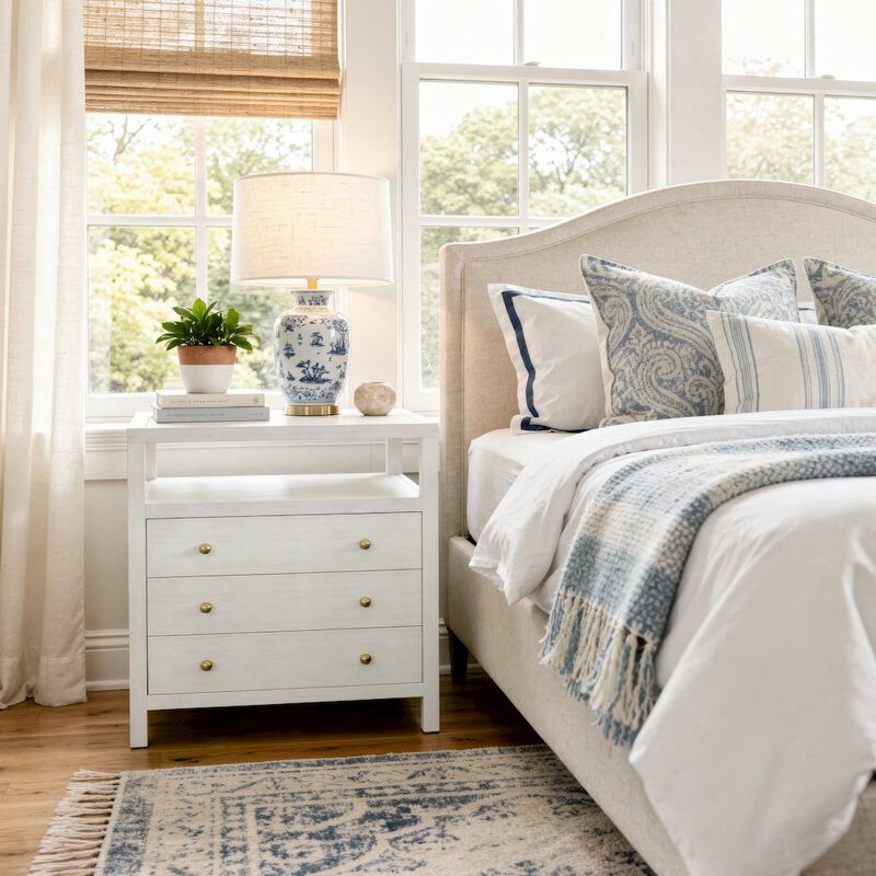 Butler Specialty Nora 27 in. W Wood 3 Drawer Tall Nightstand with Shelf, Textured White image number 7