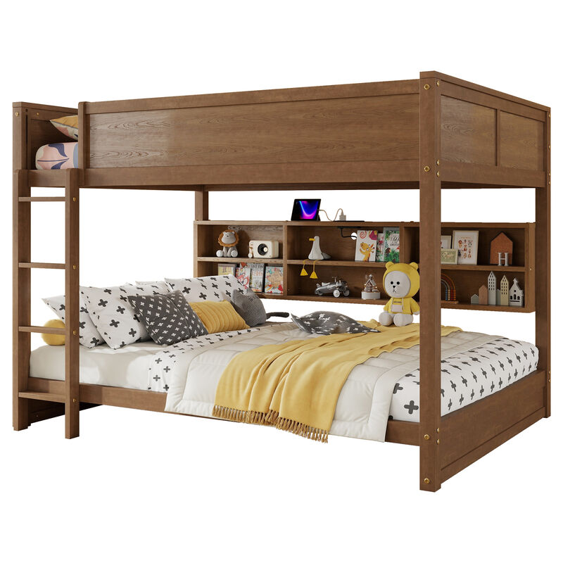 Whisen Queen Over Queen Bunk Bed with Built-in Storage Cabinets image number 0