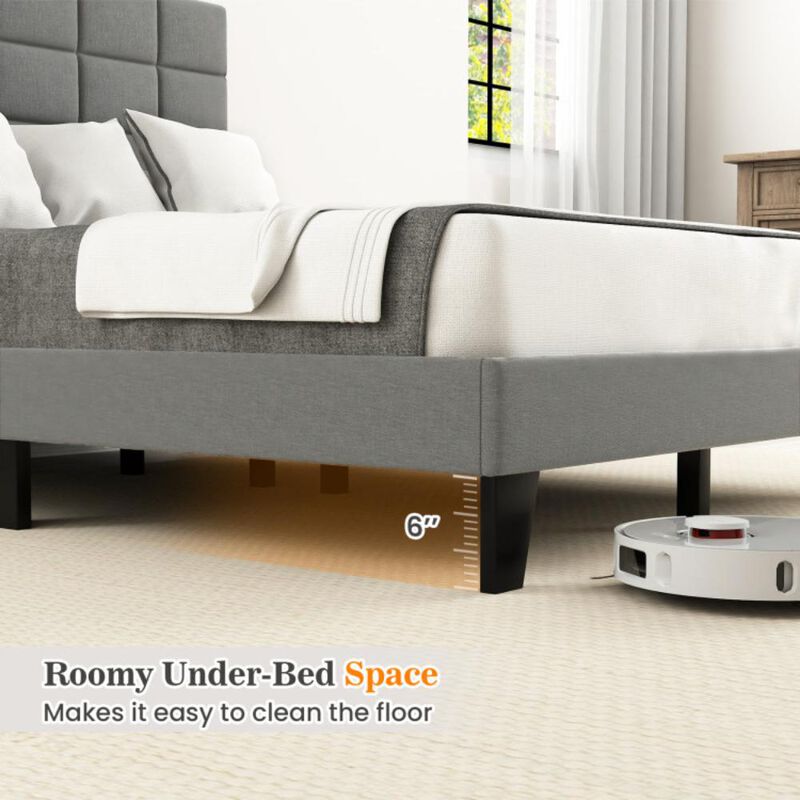 Hivvago Modern Linen Bed Frame with Adjustable Headboard-Gray