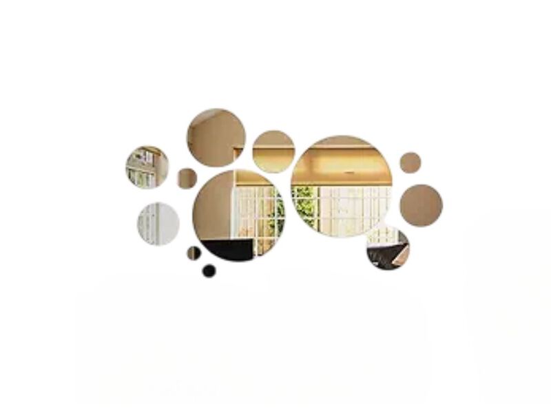 32 Silver Acrylic Mirror Stickers – Removable Round Wall Decals