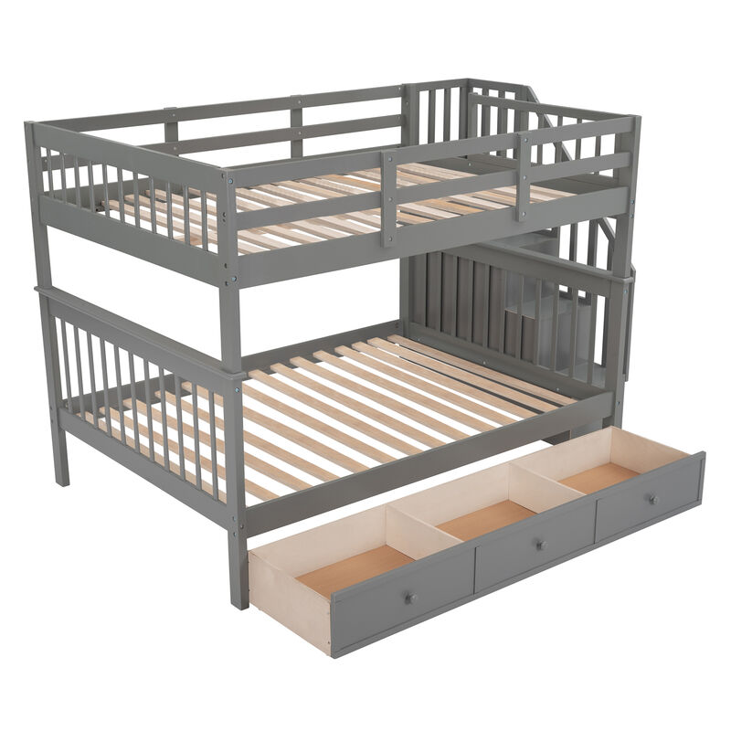 Merax Stairway Full-Over-Full Bunk Bed with Drawer