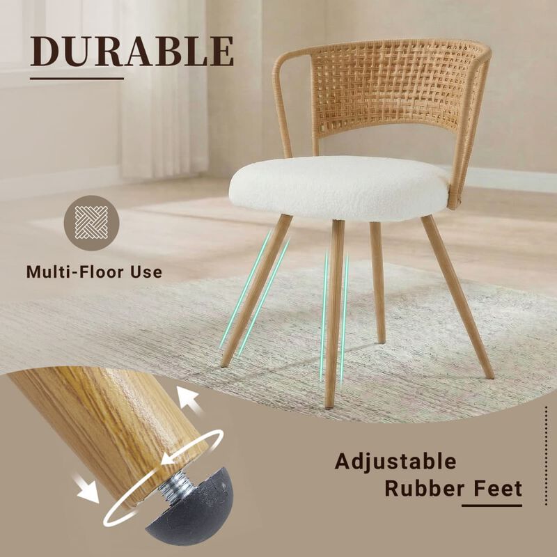 2 Pack Cane Back Dining Chairs PE Rattan Wingback Chair with Metal Legs Upholstered Cushion Kitchen Dining Chair Set image number 6