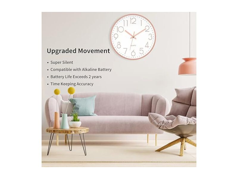 Gold Wall Clock 12 Inch Silent Non Ticking Modern Battery Operated image number 3