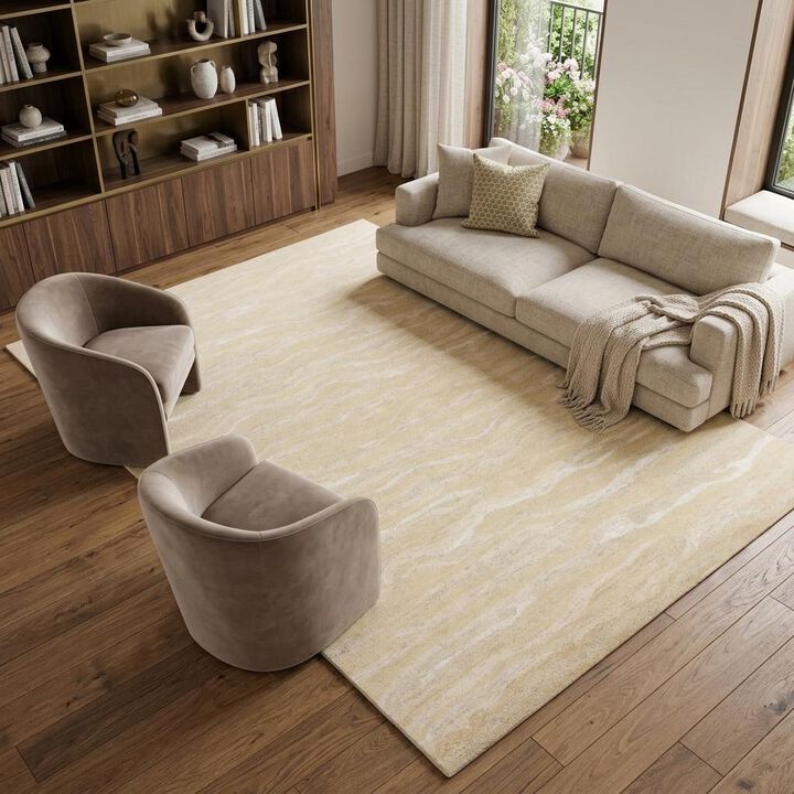 HomeRoots 8' X 10' Beige and Ivory Wool Abstract Hand Tufted Area Rug