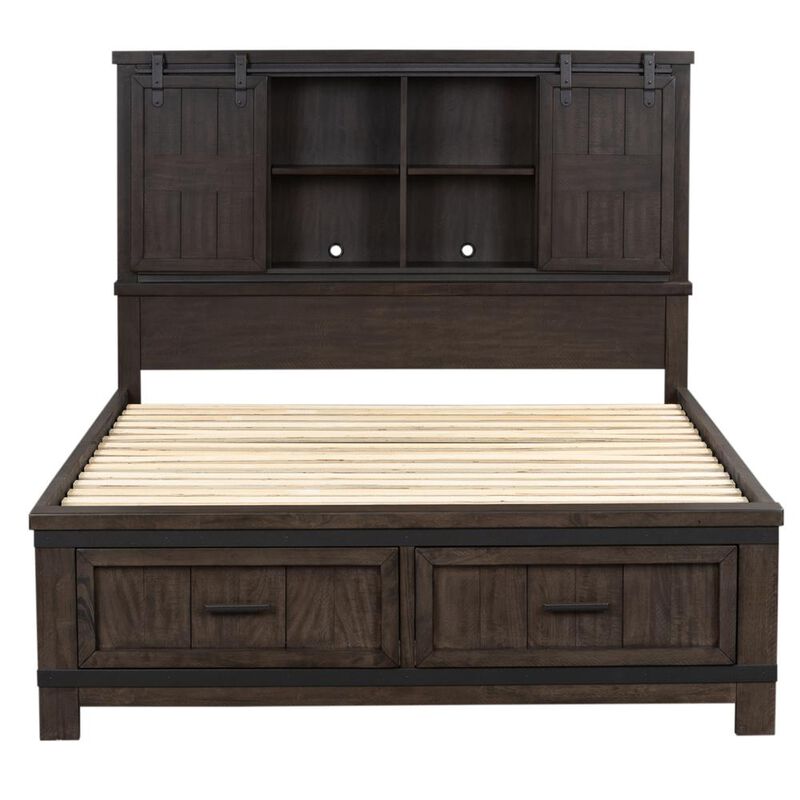Liberty Furniture Thornwood Hills Queen Bookcase Bed in Rock Beaten Brown w/ Saw Cuts image number 0