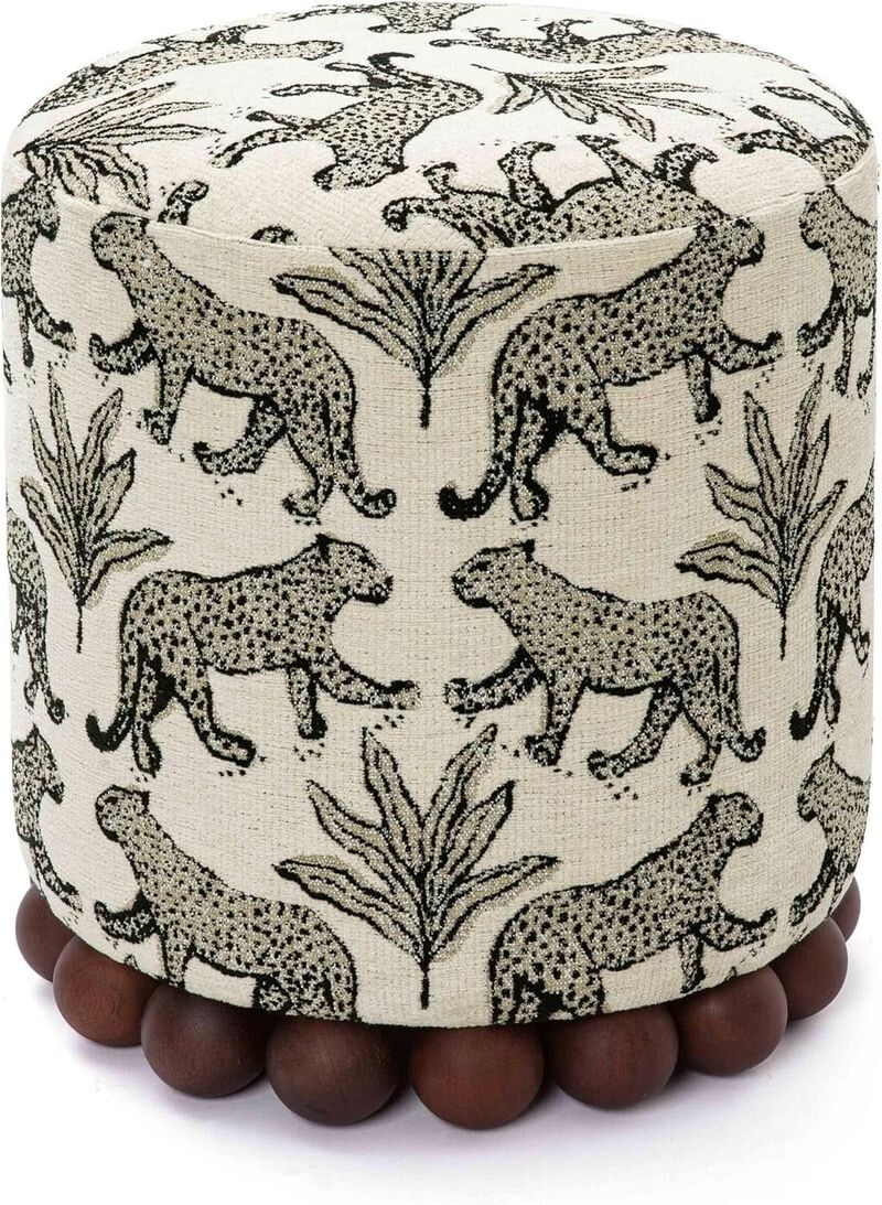 Dex Taupe Leopard Jacquard Ottoman Fully Assembled image number 0