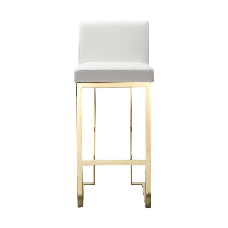 Boly 30 Inch Barstool Chair, Cushioned White Faux Leather, Gold Cantilever - Benzara image number 0