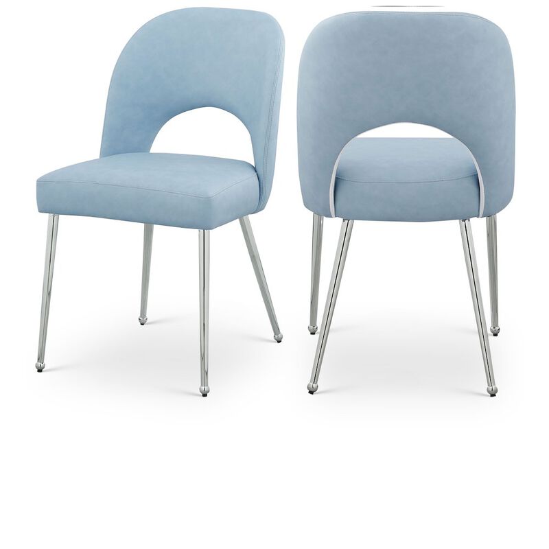 Meridian Furniture Logan Light Blue Vegan Leather Dining Chair, Set of 2