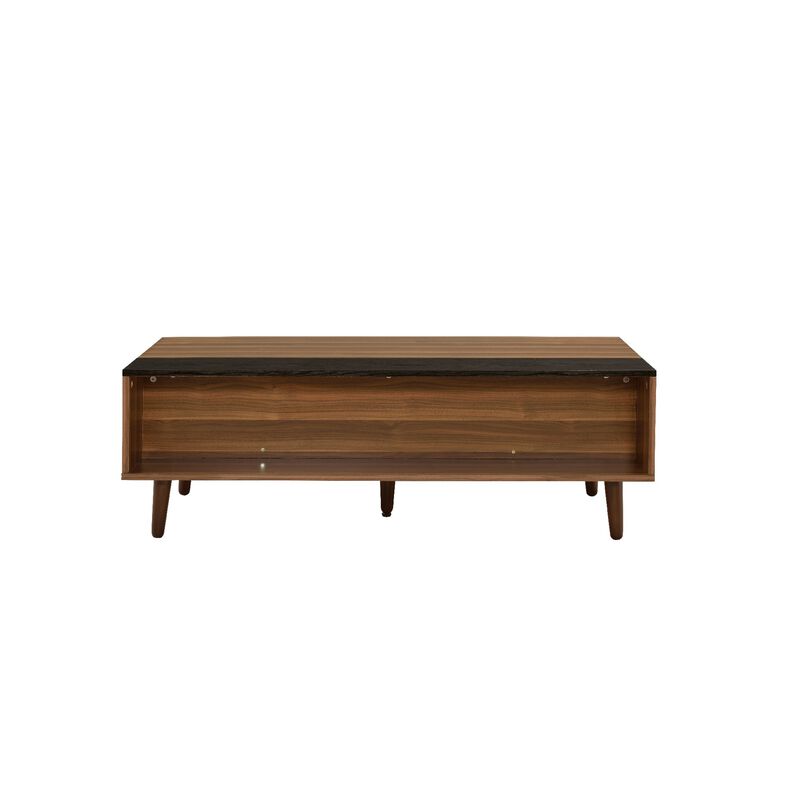 Wooden Coffee Table with Lift Top Storage and 1 Open Shelf, Walnut Brown