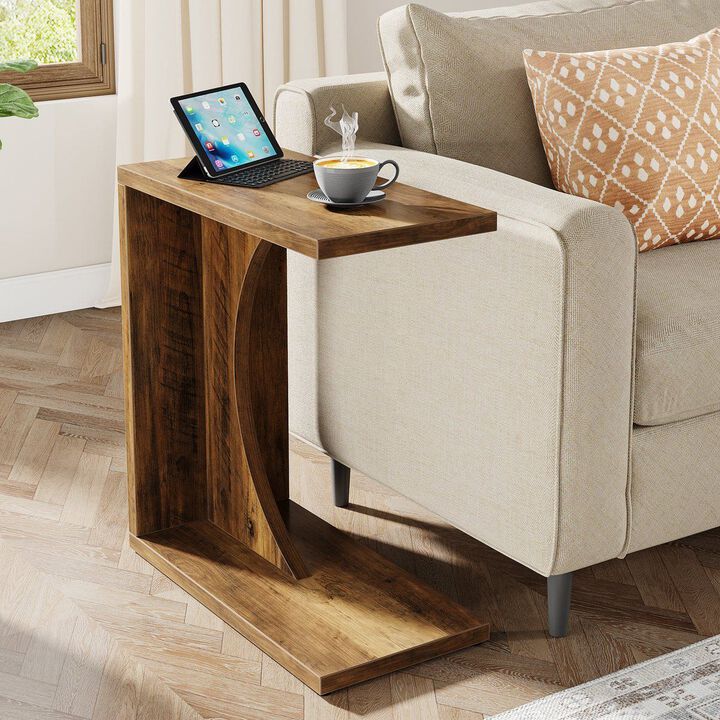 Sofa Side Table, C-Shaped End Table for Couch