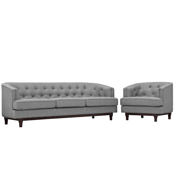 Modway Coast Upholstered Fabric Contemporary Modern Sofa and Armchair Set in Light Gray