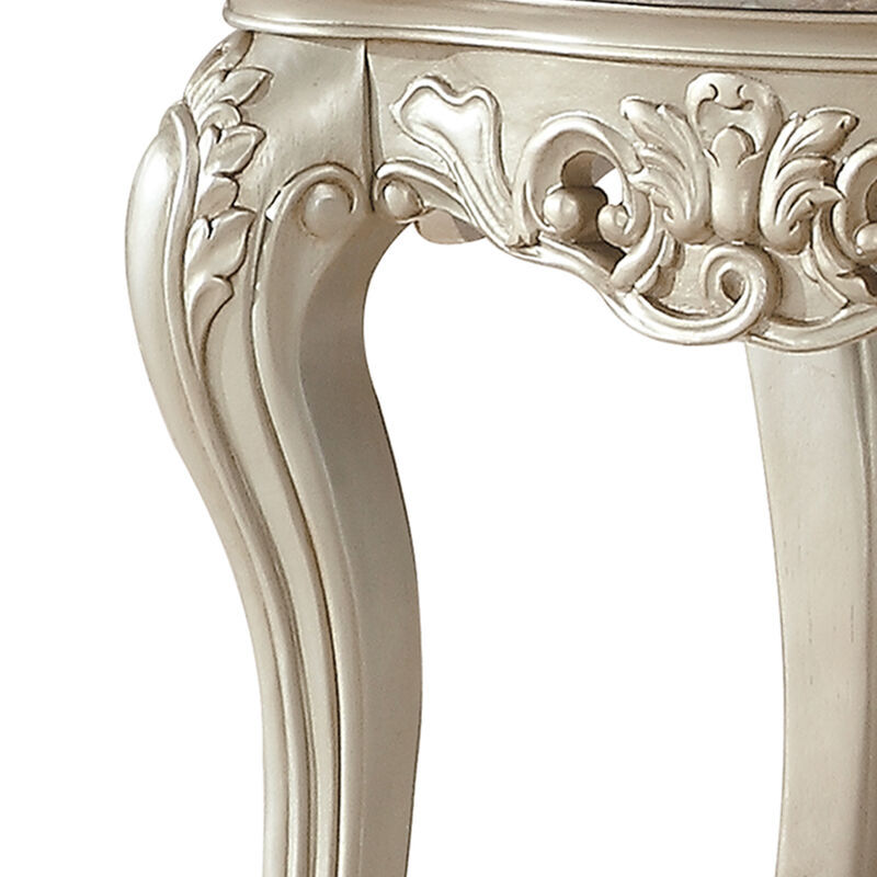 Traditional Style Marble Top End Table with Poly Resin Engravings,Gold-Benzara